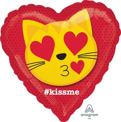 Picture of 18" Cat Emoticon Kiss Me - Heart Foil Balloon  (helium-filled) 