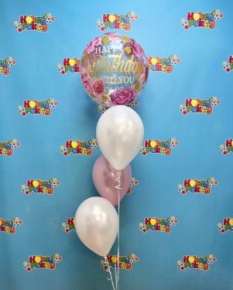 Picture of Birthday To You Pink Peonies  - Balloon Bouquet of 4 