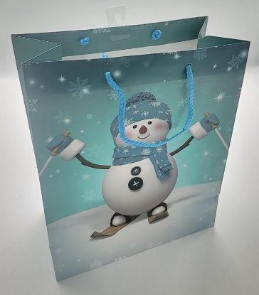 Picture of Snowman on Skis Medium Xmas Bag